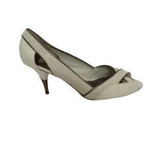 BCBG Perforated Peep Toe Heels Ivory Off White Perforated Peep Toe Heels 8B